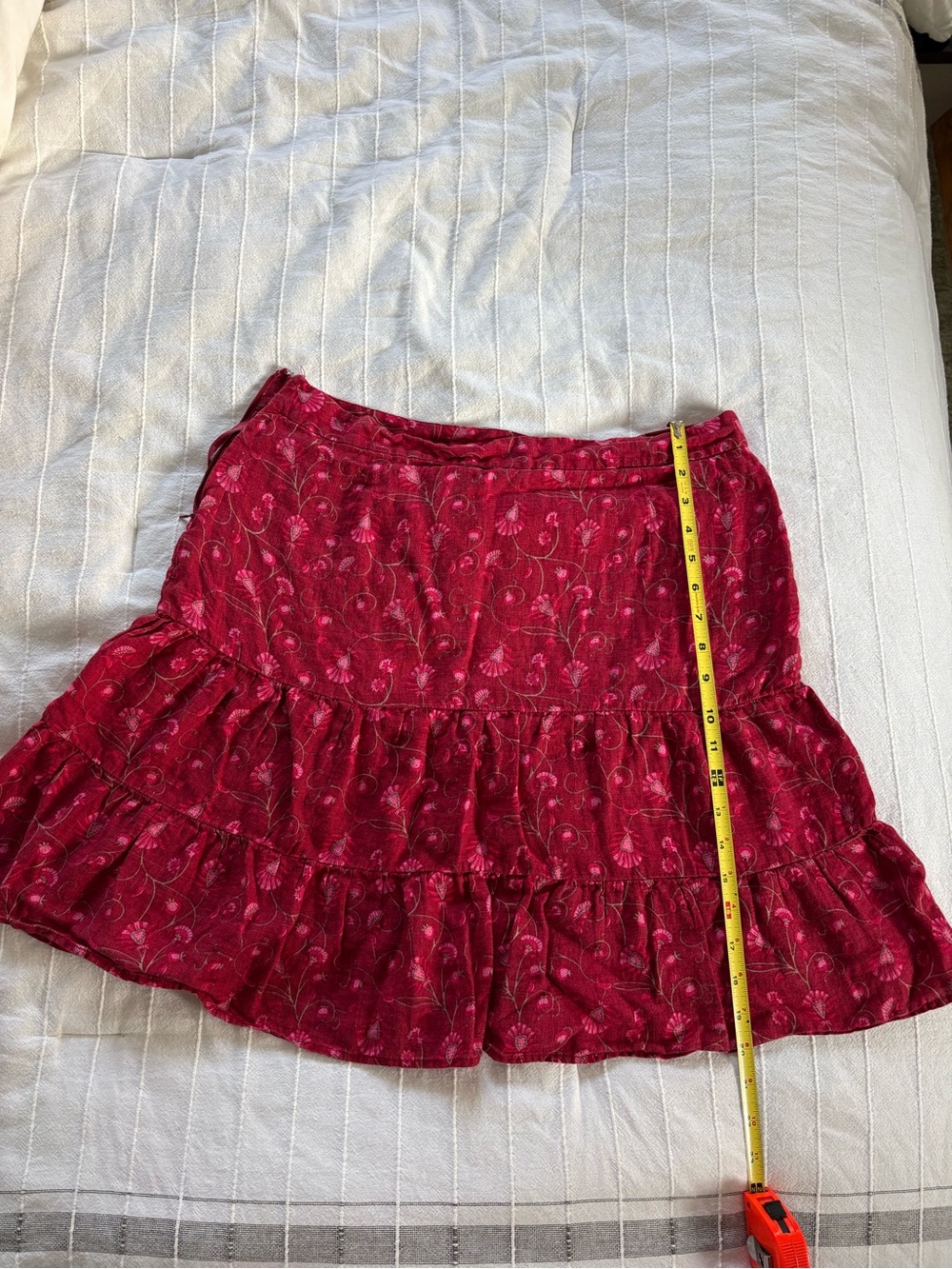 GAP Berry Red Floral Ruffled Linen Skirt